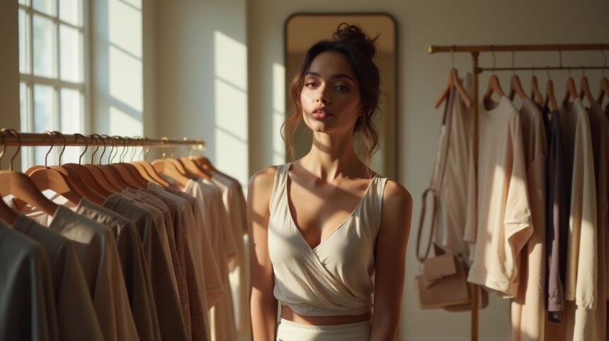 Femme découvrant une box de vêtements à domicile pour un shopping personnalisé