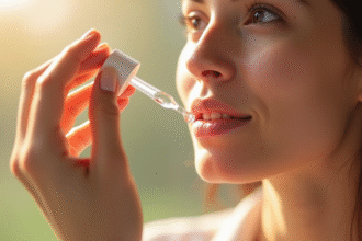 Main appliquant serum retinol sur le visage avec pipette