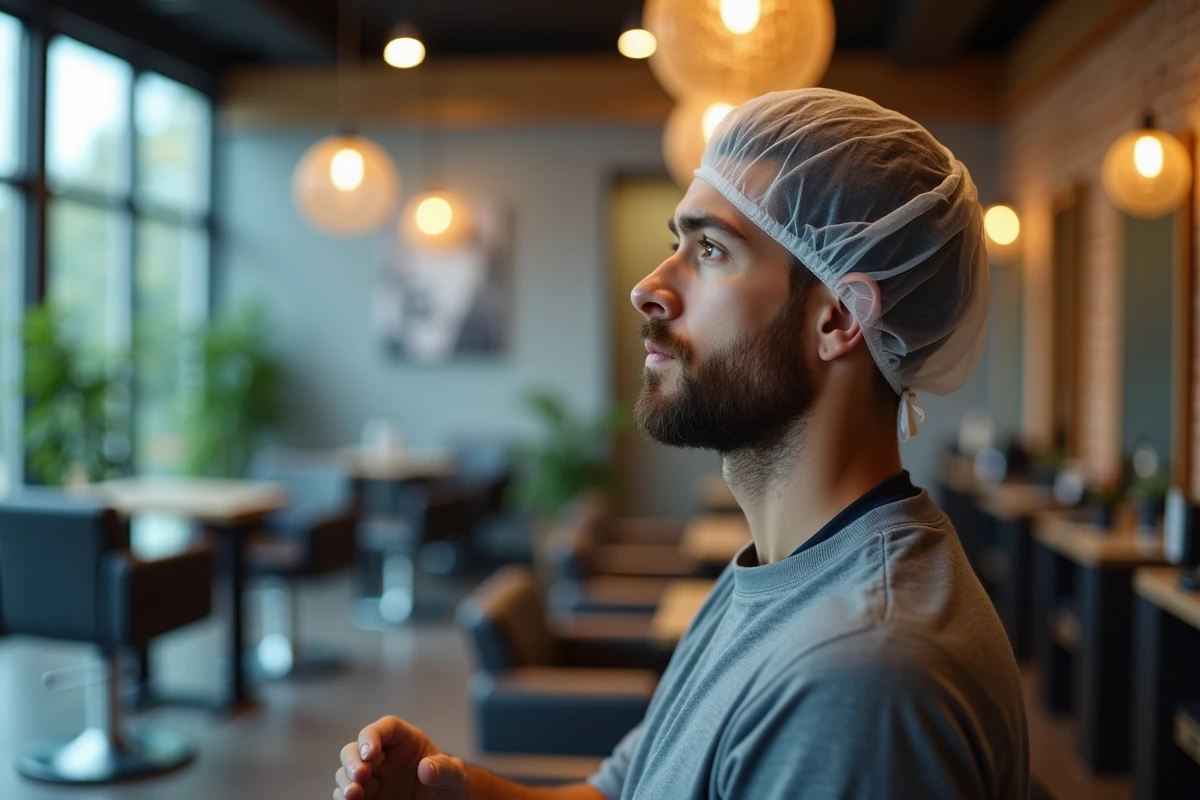 Jeune client regardant un écran tactile dans un salon connecté