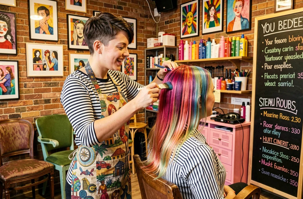 Styliste créative colorant les cheveux d'une cliente dans le salon Coiffure Popul'hair à Strasbourg