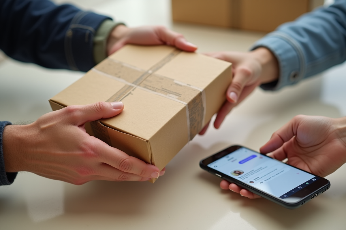 Echange de colis avec support client Vinted sur smartphone