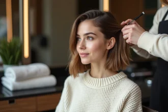 Femme avec extensions capillaires dans un salon moderne