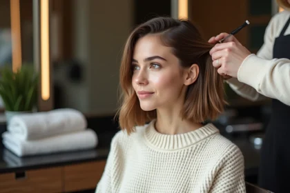 Femme avec extensions capillaires dans un salon moderne