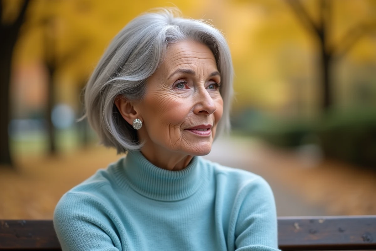 Femme élégante en pull pastel dans un parc d
