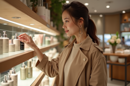 Femme élégante dans une boutique de beauté haut de gamme