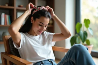 Jeune femme nord-africaine avec kardoune dans un salon lumineux