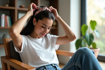Jeune femme nord-africaine avec kardoune dans un salon lumineux