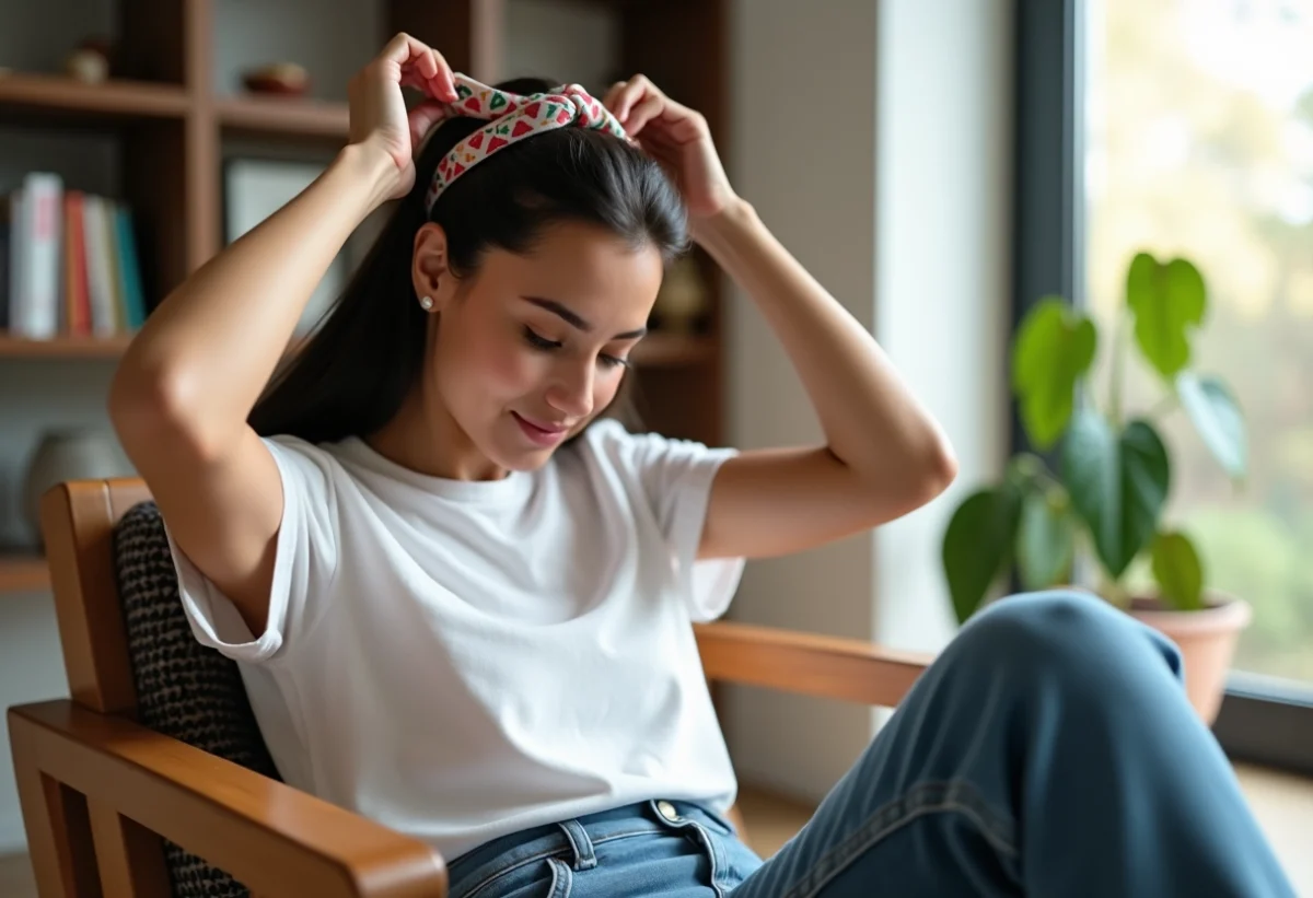 Jeune femme nord-africaine avec kardoune dans un salon lumineux