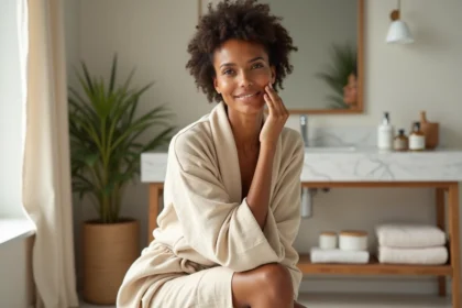 Femme appliquant de l'huile d'olive sur le visage