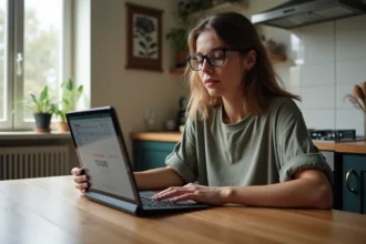 Jeune femme avec tablette pour calculer tatouages