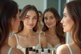 Groupe de femmes appliquant du fond de teint en lumière naturelle