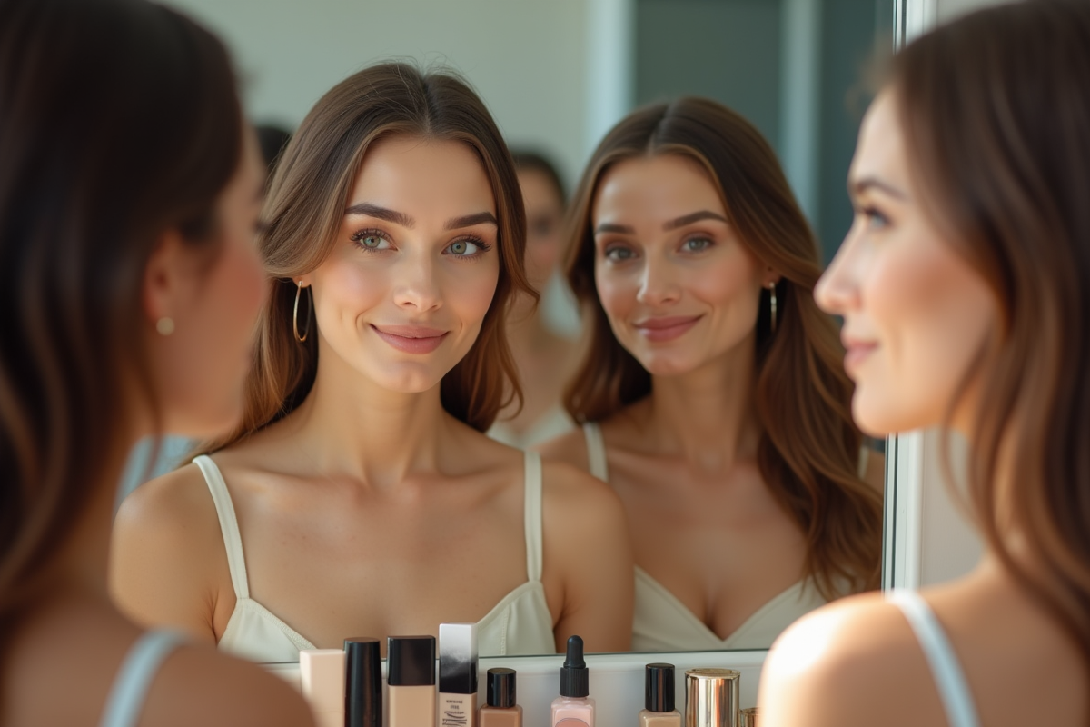 Groupe de femmes appliquant du fond de teint en lumière naturelle
