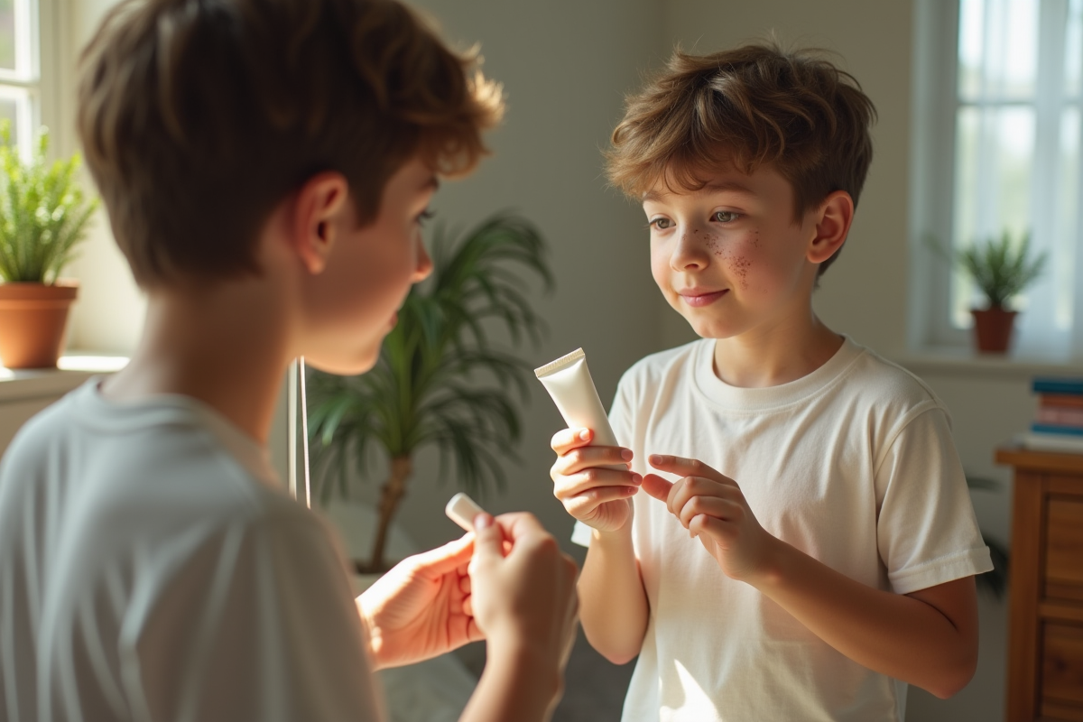 Adolescent examinant une cicatrice dans un miroir