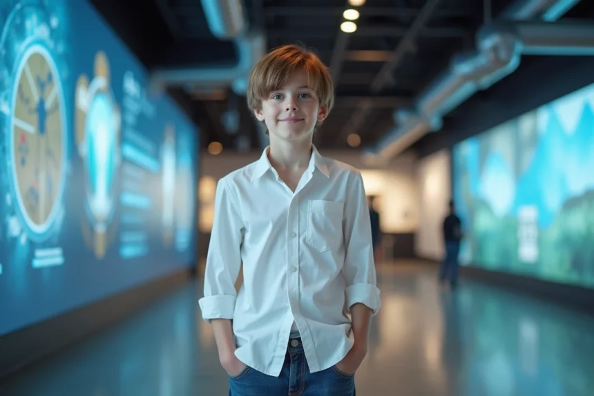 Garçon de 12 ans dans un musée scientifique moderne