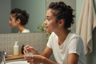 Jeune femme aux braids regardant dans le miroir