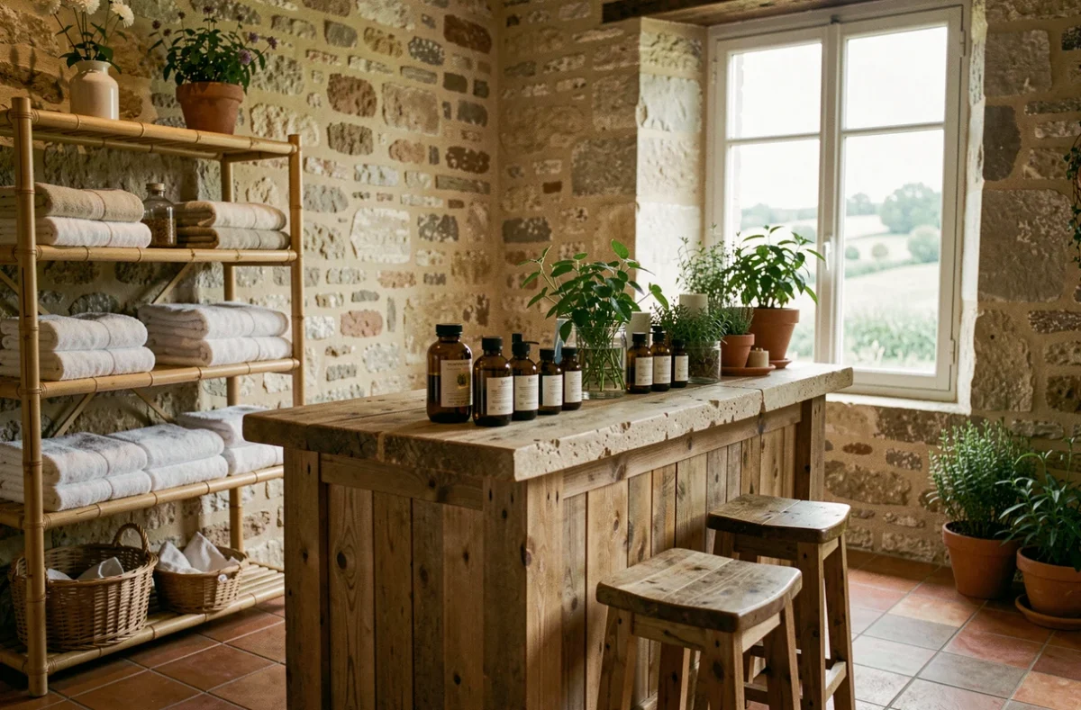 Réception de l'institut écoresponsable Le Prieuré des Sources à Auxerre avec décor naturel en bois et pierre