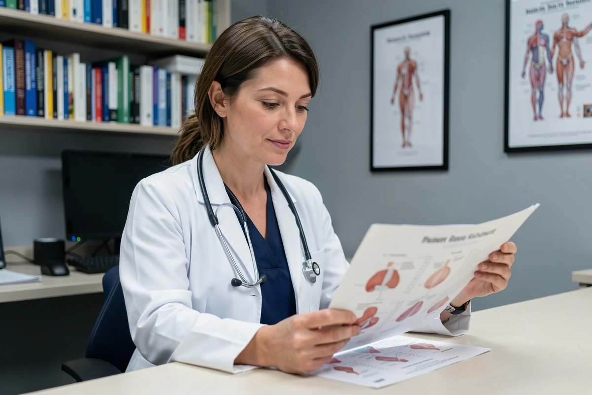 Professionnelle de santé en consultation analysant des données corporelles liées aux mensurations idéales