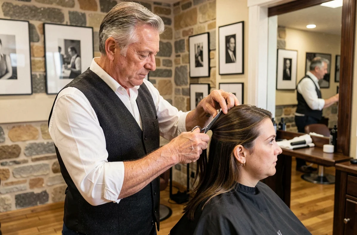 Coiffeur expérimenté réalisant une coupe précise dans le salon Serge Comtesse à Saverne